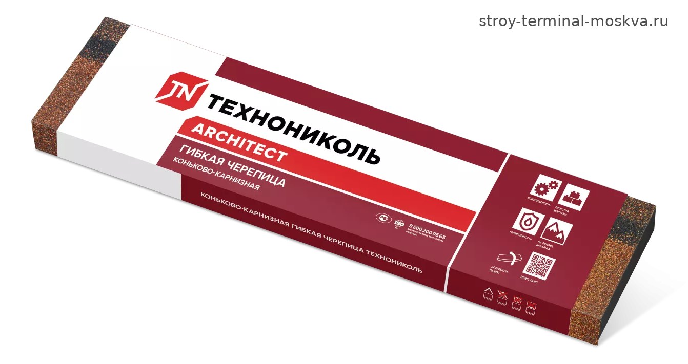 Коньково-карнизная черепица ТЕХНОНИКОЛЬ Красный оптима 250х1000 мм (20 гонтов, 20 пог.м, 5 кв.м)