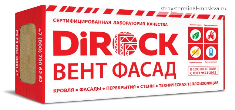 Утеплитель DIROCK Вент Фасад 1000*600* 50мм (3,6м2) (0,18м3) (70кг/м3) 32уп/под